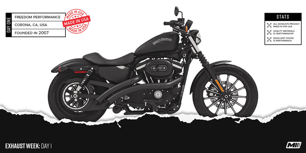 All-black Harley Davidson motorcycle featuring a matte black exhaust by Freedom Performance