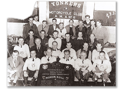 Old black and white photo of the Yonkers Motorcycle Club