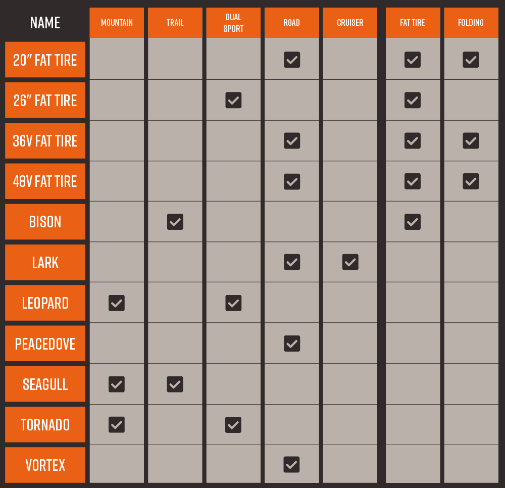 Ecotric Ride Types Comparison Chart